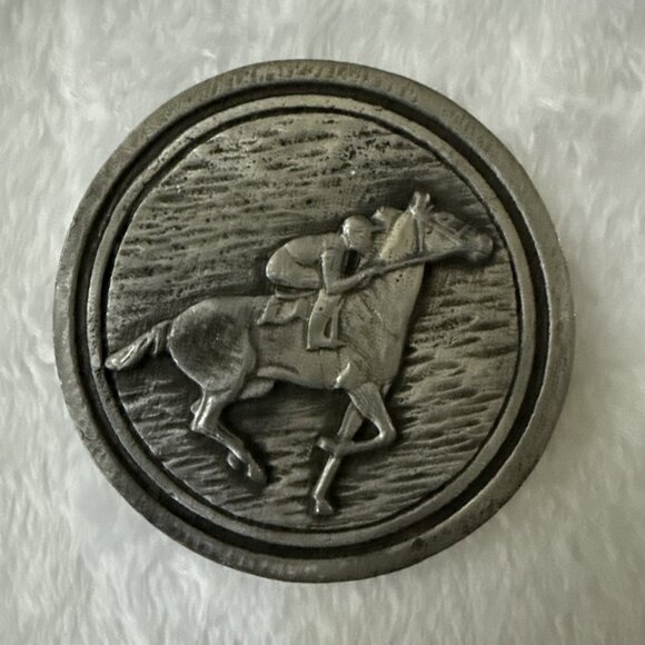 Vintage  Round Horse and Rider Belt Buckle 2.5in HTF - Picture 1 of 8